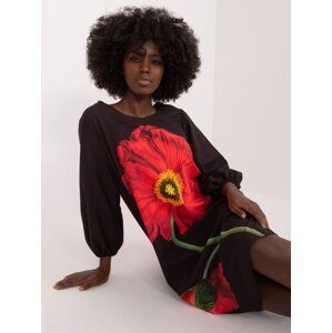 Black trapeze dress with flowers