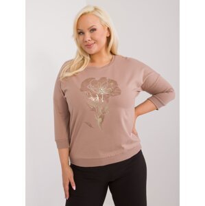 Dark beige casual blouse plus size with 3/4 sleeves
