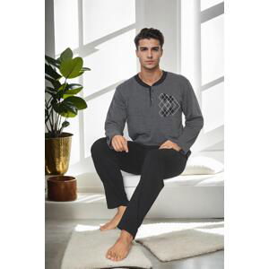 J3084 Dewberry Mens Two Thread Thick Long Sleeve Pyjama Set-GREY