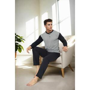 J2580 Dewberry Mens Jacquard Pyjama Set-GREY