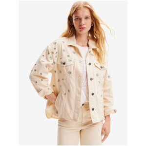 Desigual Flowers Cream Women's Denim Jacket - Women