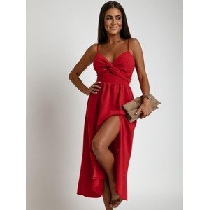 Red summer midi dress with straps