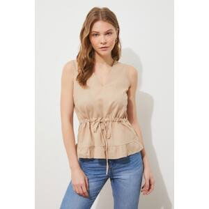 Trendyol Beige V-Neck Waist Woven Blouse