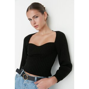 Trendyol Black Crop Heart Collar Knitwear Sweater