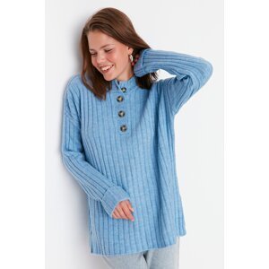Trendyol modrý manšestrový pletený sveter