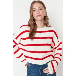 Trendyol Ecru Crop Basic pruhovaný pletený sveter