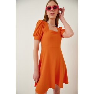 Happiness İstanbul Women's Orange Square Collar Flared Dress