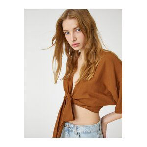 Koton Crop Kimono with Wide Sleeves with Tie Front Detail