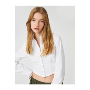 Koton Crop Shirt Bodice Detail Long Sleeved Cuff Collar