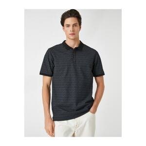 Koton Polo Neck T-Shirt with Geometric Details, Slim Fit.