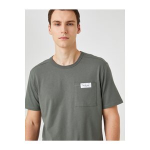 Koton T-Shirt with Label Prints Pocket Detailed Crew Neck