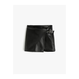 Koton Leather Look Shorts Skirt With Elastic Waist Belt Detail.