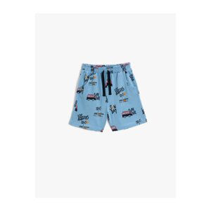 Koton Tie Waist Shorts With Elastic Car Printed Pockets Cotton.