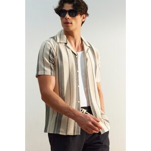 Trendyol Limited Edition Black Regular Fit Striped Textured Summer Shirt