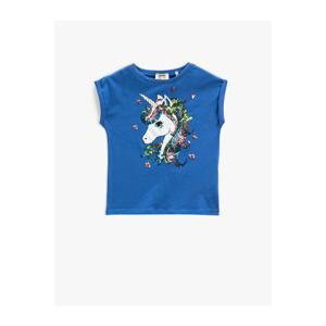 Koton Unicorn T-Shirt With Sequin Embroidered Sleeveless Crew Neck.
