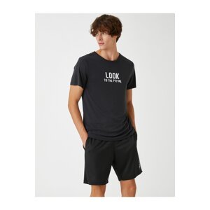 Koton Basic Sports T-Shirt Motto Printed Modal Blend