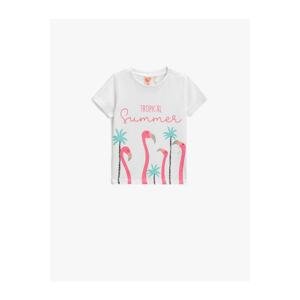 Koton Flamingo Printed T-Shirt Short Sleeved Crew Neck Glittery.