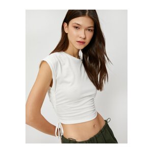 Koton Crop Athlete with Smocking Detail on the Sides, Crew Neck