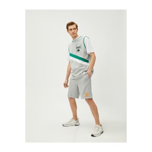 Koton College Shorts With Lace-Up Waist, Slim Fit Embroidered Embroidered Pockets.