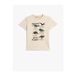 Koton Short Sleeved T-Shirt Crew Neck Dinosaur Print Cotton