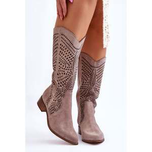 Suede Cowboy Boots Before The Knee Boots Leewski 3305 Cappuccino