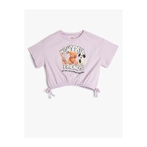 Koton Oversized Crop T-Shirt with Animals Printed Elastic Waist Tie-down Cotton.