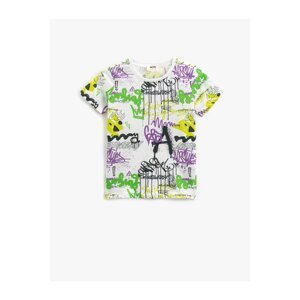 Koton T-Shirt Short Sleeve Graffiti Printed Cotton