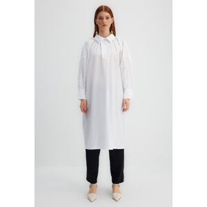 Trendyol X Kevser Sarıoğlu White Half Paw Shirring Detail 100% Cotton Poplin Weave Tunic