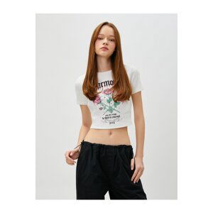 Koton Crop T-Shirt Printed Short Sleeve Crew Neck Cotton