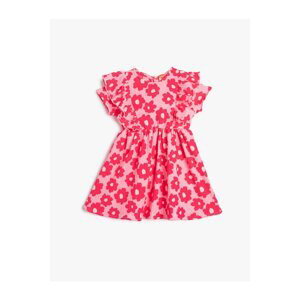 Koton Floral Dress With Ruffle Short Sleeves Round Neck Textured