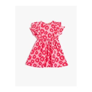 Koton Floral Dress With Ruffle Short Sleeves Round Neck Textured