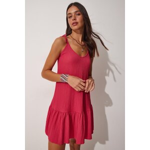 Happiness İstanbul Women's Dark Pink Tie Straps Summer Knitted Dress