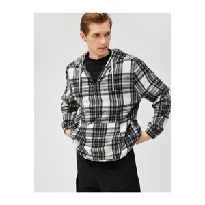 Koton Checkered Hoodie and Sweatshirt Kangaroo Pocket Half-Zip