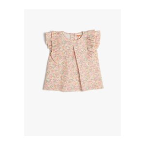 Koton Floral Blouse with Ruffles Round Neck Button Fastening Back