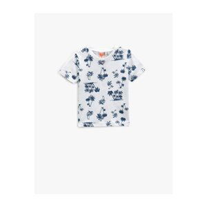 Koton Short Sleeve T-Shirt with a Palm Print Crew Neck