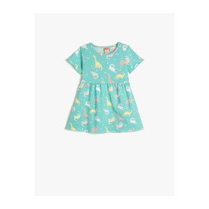 Koton Round Neck Dinosaur Printed Cotton Short Sleeve Dress