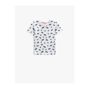 Koton Short-Sleeved T-Shirt with a Printed Crew Neck