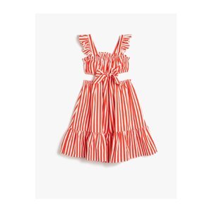 Koton Midi Length Dress With Window Detailed Bow Ruffled Cotton