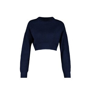 Trendyol Navy Blue Super Crop Crew Krk Pletený sveter