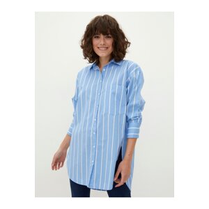 LC Waikiki Women's Shirt Collar Striped Long Sleeve Poplin Tunic