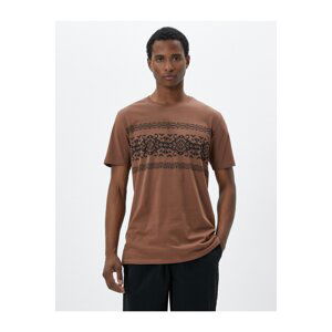 Koton Ethnic Patterned T-Shirt. Crew Neck Short Sleeved.