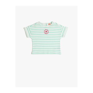 Koton Striped T-Shirt Short Sleeves Crew Neck Embroidered Detailed Cotton.