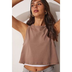 Happiness İstanbul Women's Mink Cotton Halter Collar Crop T-Shirt