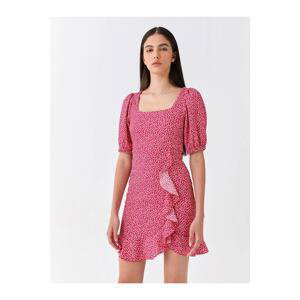 LC Waikiki Lcw Casual Square Collar Patterned Women's Dress with Balloon Sleeves