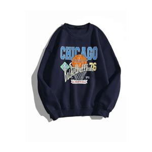 Know Women's Navy Chicago 76 Printed Oversized Sweatshirt.