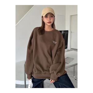 Know Women's Brown Staggertly Printed Crewneck Sweatshirt