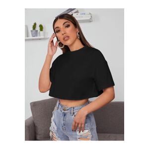 Know Women's Black Crew Neck Oversized Crop T-shirt