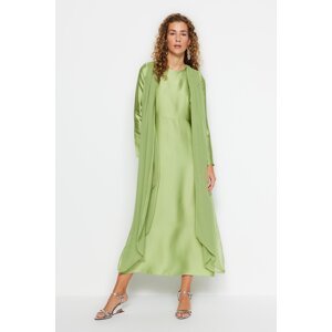 Trendyol Green Flight Saténové večerné šaty