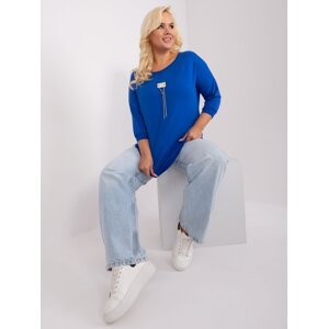 Lady's dark blue blouse with ribbing of larger size