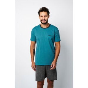 Men's pyjamas Stefano, short sleeves, shorts - blue-green/dark melange